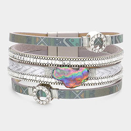 Pearl Accented Faux Leather Magnetic Bracelet