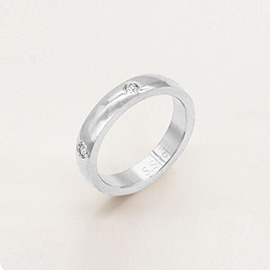 CZ Round Stone Embellished Stainless Steel Ring