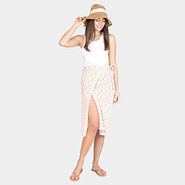 Flower Patterned Beach Cover Up Midi Wrap Skirt