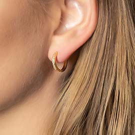 14K Gold Dipped Brass CZ Metal Huggie Hoop Earrings