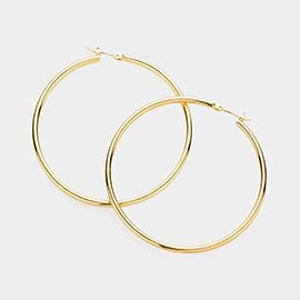 14K Gold Dipped 2.25 Inch Brass Metal Hoop Pin Catch Earrings