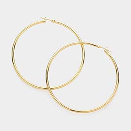 14K Gold Dipped 2.7 Inch Brass Metal Hoop Pin Catch Earrings