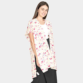 Butterfly Flower Patterned Cover Up Kimono Poncho