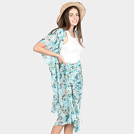 Flower Patterned Cover Up Kimono Poncho