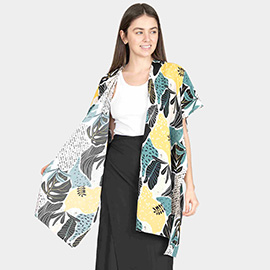 Tropical Leaf Patterned Cover Up Kimono Poncho