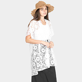 Flower Leaf Patterned Lace Cover Up Kimono Poncho