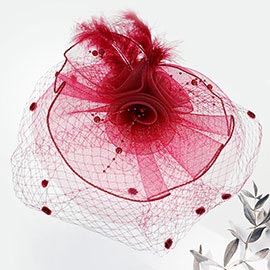 Flower Mesh Veil Feather Fascinator / Headband