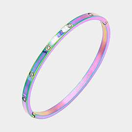 Crystal Embellished Stainless Steel Bangle Evening Bracelet
