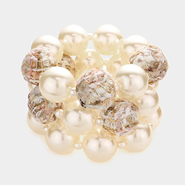 3PCS - Tweed Fabric Ball Pearl Stretch Bracelets