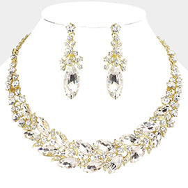 Marquise Glass Crystal Oval Cluster Evening Necklace