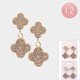 12Pairs - Stone Embellished Double Quatrefoil Link Dangle Earrings