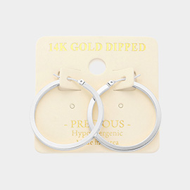 14K White Gold Dipped 1.2 Inch Metal Hoop Pin Catch Earrings