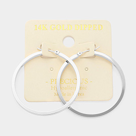 14K White Gold Dipped 1.5 Inch Metal Hoop Pin Catch Earrings