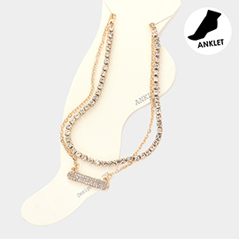 Rhinestone Embellished Oval Accented Double Layered Evening Anklet