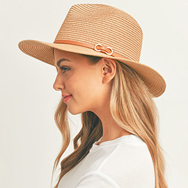 Faux Leather Band Straw Panama Sun Hat
