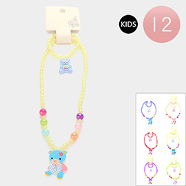 12 Set of 2 - Bear Pendant Beaded Kids Necklaces