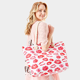 Lips Patterned Beach Tote Bag