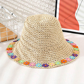 Flower Trimmed Straw Sun Hat