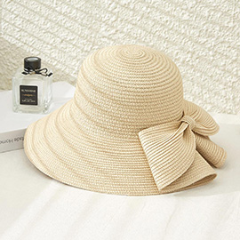 Big Bow Accented Straw Bowler Sun Hat