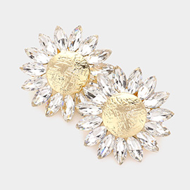Marquise Stone Trimmed Flower Clip on Evening Earrings