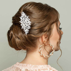 Marquise Stone Accented Flower Leaf Cluster Hair Comb