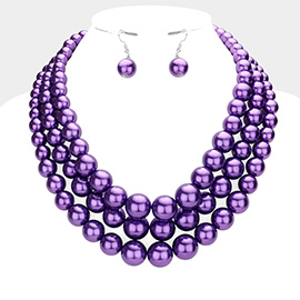 Triple Strand Pearl Chunky Necklace