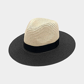 Black Band Two Tone Straw Panama Sun Hat