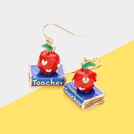 3D Apple Teacher Message Book Dangle Earrings