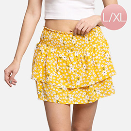 Daisy Flower Patterned Ruffle Tiered Mini Skirt