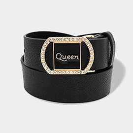 Queen Message Accented Faux Leather Belt