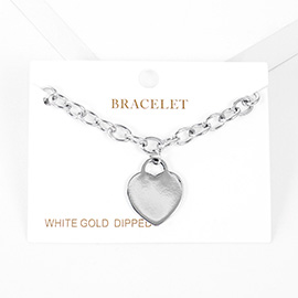 White Gold Dipped Metal Heart Lock Charm Bracelet