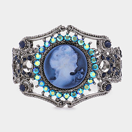 Cameo Centered Stone Trimmed Metal Hinged Bracelet