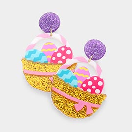 Glittered Resin Egg Basket Dangle Earrings