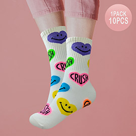 10Pairs - Smile Crush Message Heart Patterned Socks