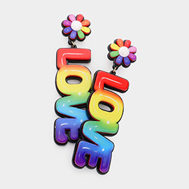 Love Colorful Rainbow  Resin Flower Message Link Dangle Earrings