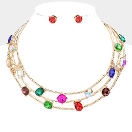 Round Oval Stone Embellished Collar Choker Evening Necklace