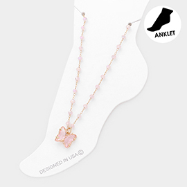 Butterfly Charm Faceted Bead Link Anklet