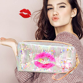 Kiss Lips Shaker Glitter Pouch Bag