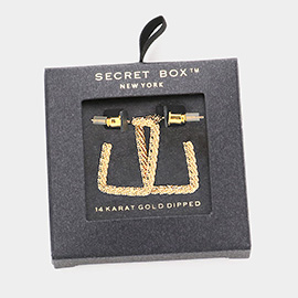 Secret Box _ 14K Gold Dipped Textured Metal Rectangle Hoop Earrings