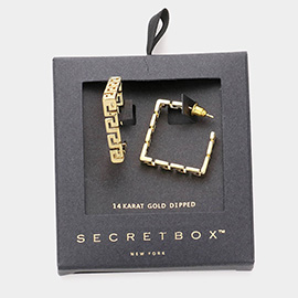 Secret Box _ 14K Gold Dipped Patterned Metal Square Hoop Earrings