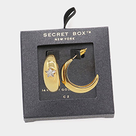 Secret Box _ 14K Gold Dipped CZ Star Pointed Hoop Earrings