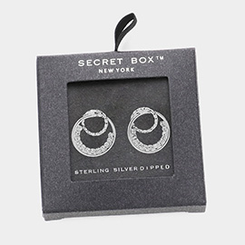 Secret Box _ Sterling Silver Dipped CZ Double Open Circle Link Stud Earrings