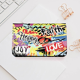 Peace Sign Happy Love Joy Faith Message Printed Credit / Business Card Case