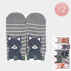 12Pairs - Cute Cat Printed Socks