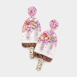 Pearl Stone Embellished Glittered Popsicle Dangle Earrings