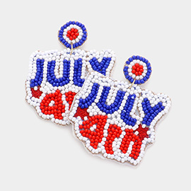 July 4th Felt Back American USA Flag Seed Beaded Message Dangle Earrings