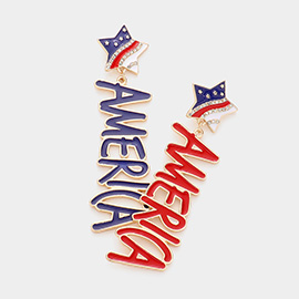 American USA Flag Star America Message Link Dangle Earrings