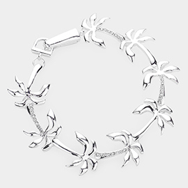 Rhinestone Embellished Metal Palm Tree Link Magnetic Bracelet