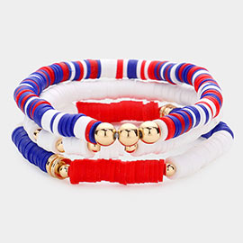 3PCS - American USA Flag Heishi Beaded Stretch Bracelets