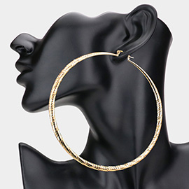 4 Inch Textured Metal Hoop Pin Catch Earrings